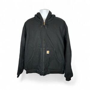 Carhartt Men's Jacket Union Made In USA J140 BLK VTG Quilt Lined 2XL Hooded -760